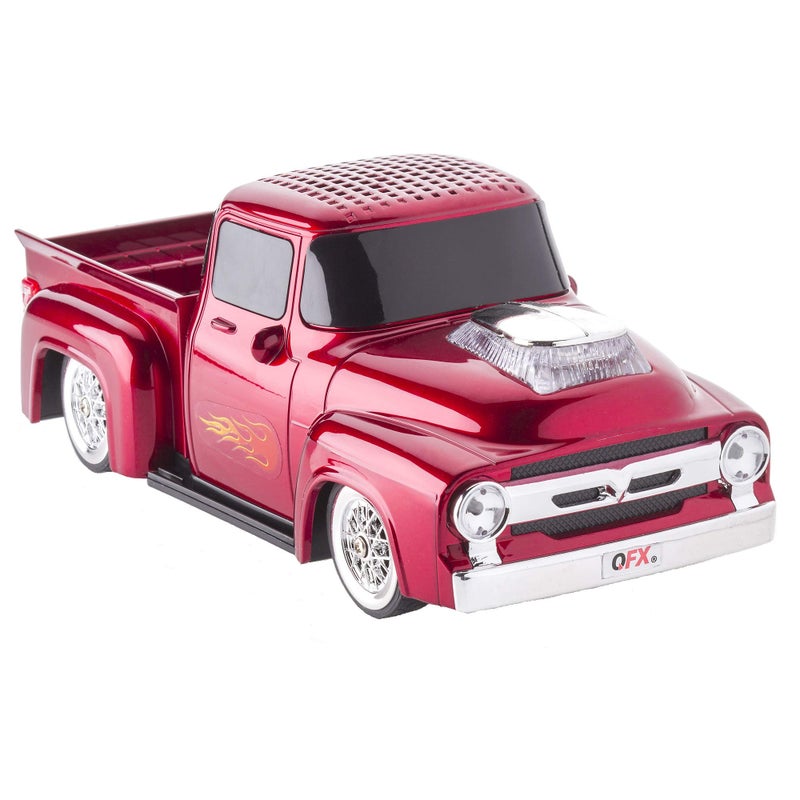 QFX Bluetooth 1956 Pickup Truck Replica Speaker, 3-inch Speakers, Hands Free Link, Built-in Microphone, FM Radio and LED Party Lights, Red - BT-1956 RD - Image 1